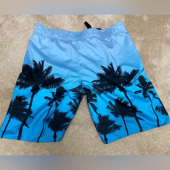 Board Shorts Men’s Swim Trunks Blue Tropical Palm Trees - size Large 36” waist L - Picture 3 of 9